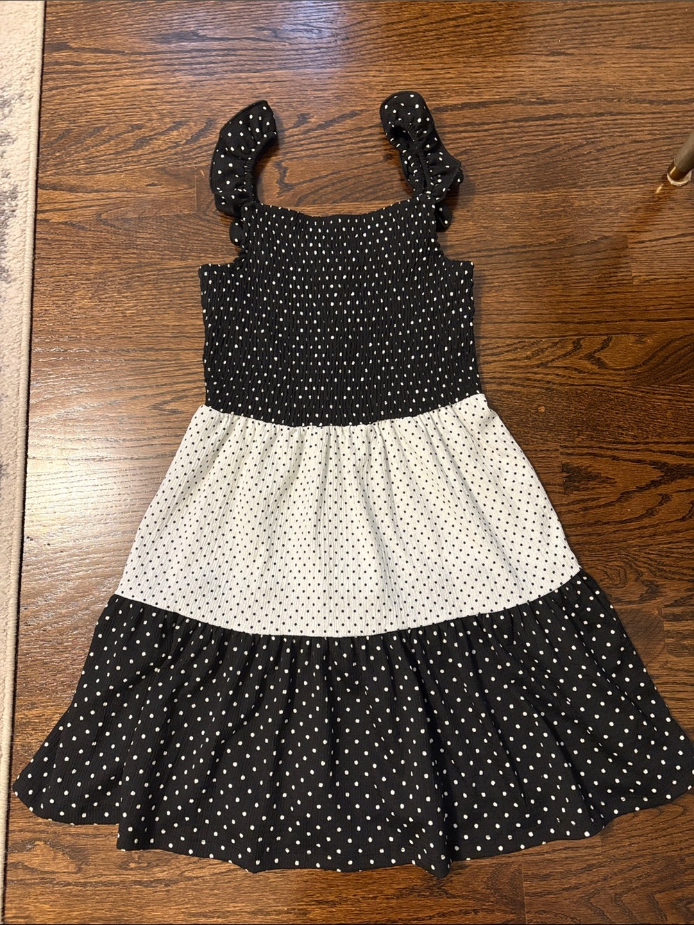 Zara Kids Black & White Polka Dot Tiered Smocked Dress